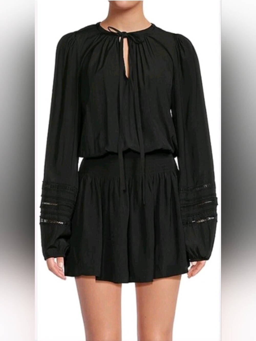 RAMY BROOK Rosey Mini Blouson Dress Long Balloon Sleeves Medium Black Rushing